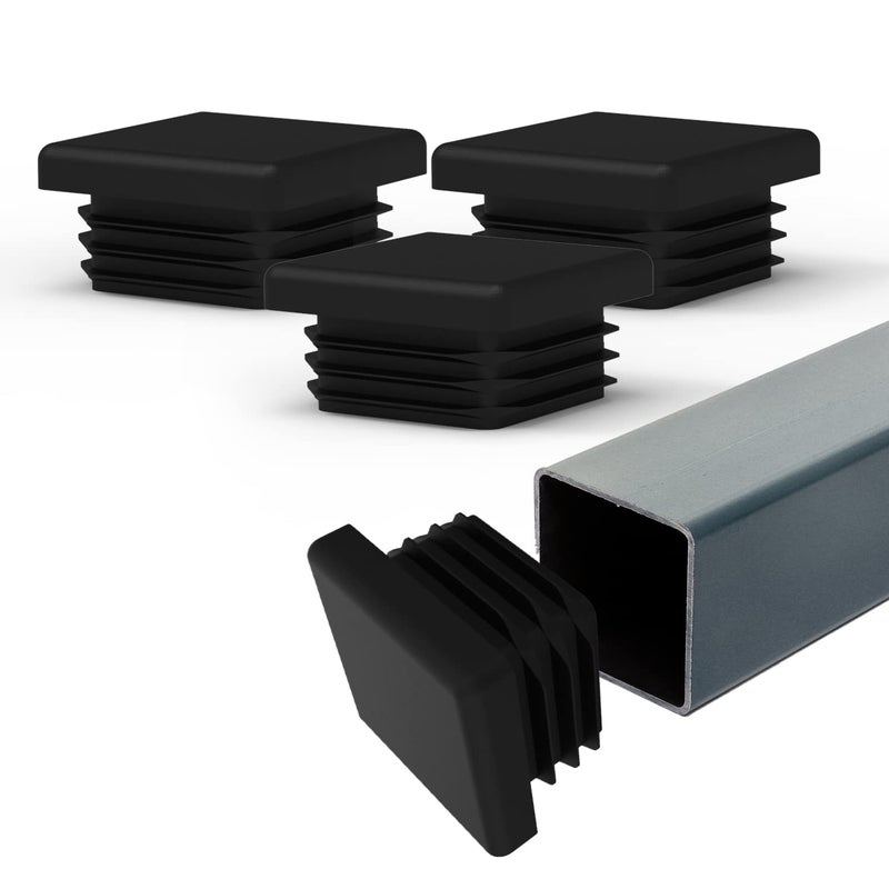 Prescott Plastics 1 1/2â€ (38.1mm) Outer Perimeter Ribbed Plastic Hole Caps, Square Black Metal Tubing End Caps, Strong Furniture Leg Inserts, Impact & Weather Resistant, Made in The USA - 20 Pack - Image 1